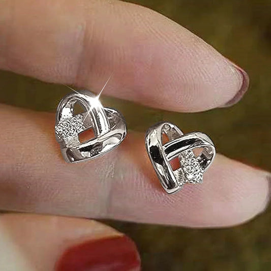 “Huitan Eternity Love Heart Earrings - Silver/Gold Color Fashion Studs for Women.”