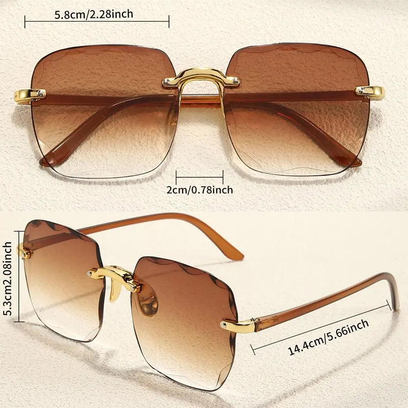 “Square frameless women’s sunglasses with classic gradient lenses.”