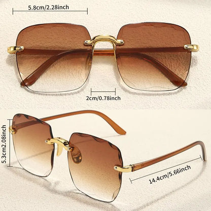 “Square frameless women’s sunglasses with classic gradient lenses.”