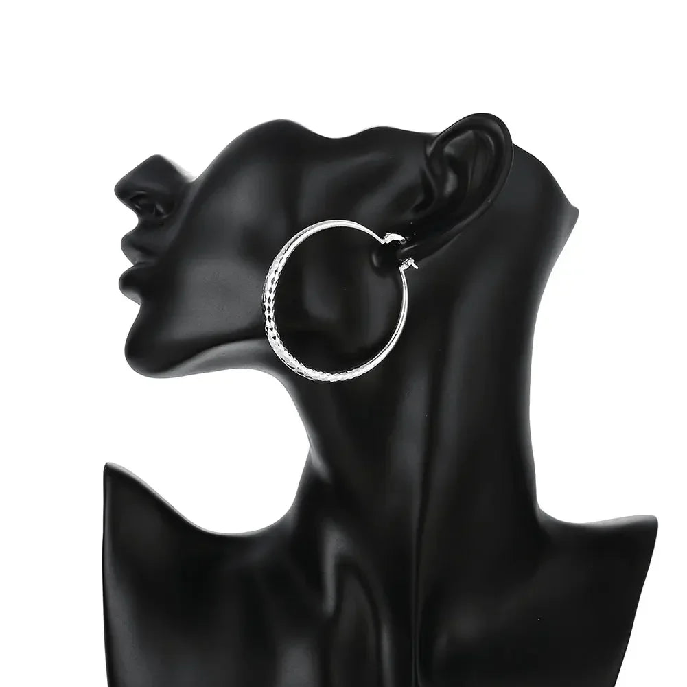 “925 Sterling Silver Circle Hoop Earrings - 5CM Fashion Jewelry for Women.”