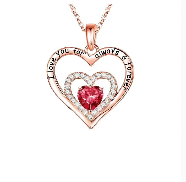 “Luxury Red Zircon Pendant Necklace with Rose Box - Trendy Wedding Jewelry.”