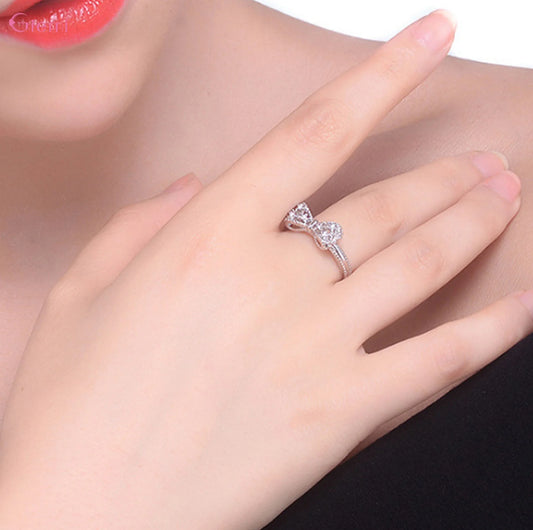 “925 Sterling Silver Bowknot Ring with Cubic Zirconia, Trendy Wedding Jewelry.”