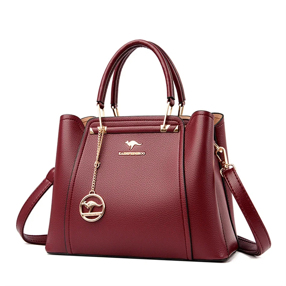 “Luxury women’s designer leather handbag, 3 layers, large capacity, shoulder crossbody tote.”