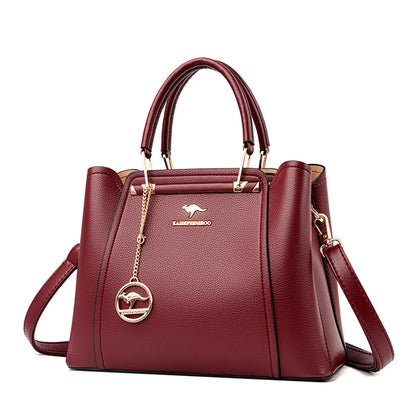 “Luxury women’s designer leather handbag, 3 layers, large capacity, shoulder crossbody tote.”