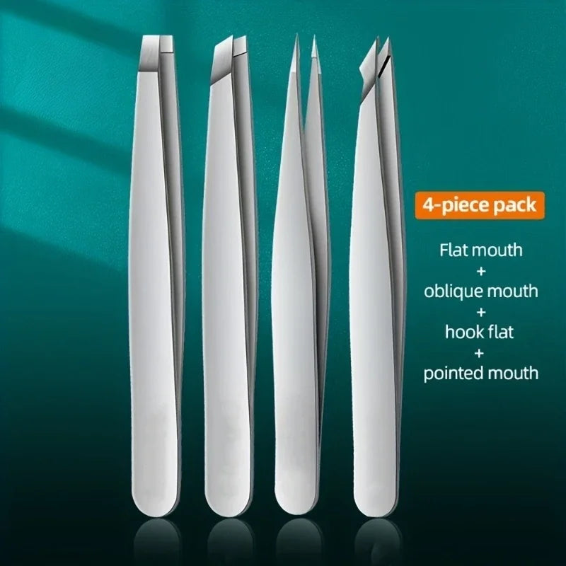 “4pcs Professional Tweezers Set, Perfect for Effortless Eyebrow and Splinter Removal.”