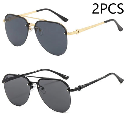“Metal half-frame women’s sunglasses, classic double-beam design for outdoor fashion.”