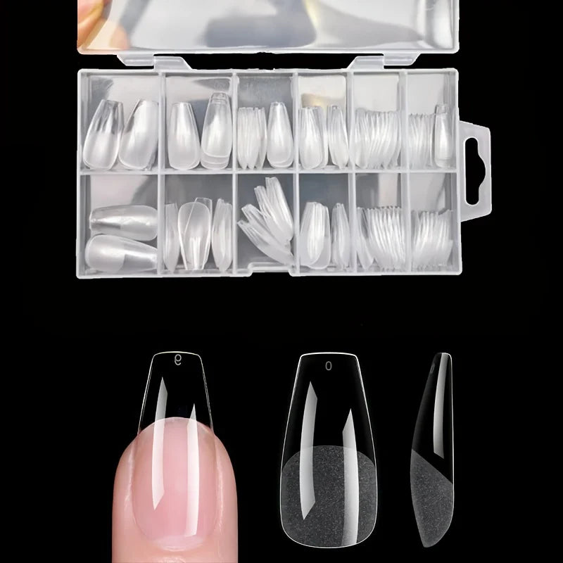 “120Pcs Full Cover Gel Nail Tips, Stiletto, Almond, Square, Coffin French Styles”