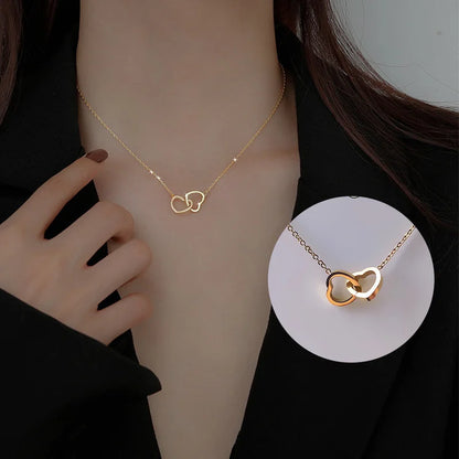 “Classic Double Heart Pendant Necklace – Gold Plated Stainless Steel, Fashion Jewelry for Women & Girls”