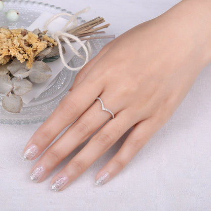 “Moissanite D Color Round Cut 925 Sterling Silver V Shape Stackable Wedding Ring.”