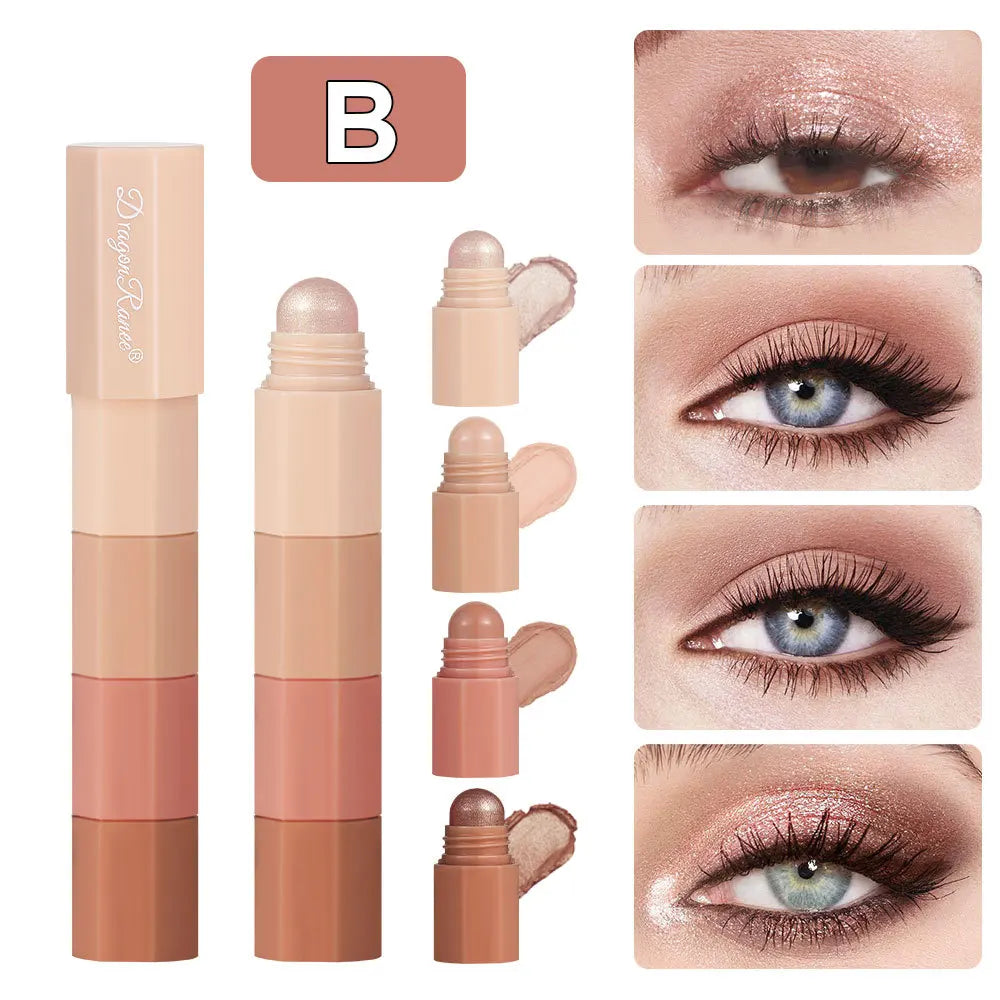 “4-color waterproof, non-smudge, pearlescent eyeshadow pencils for highlighting.”