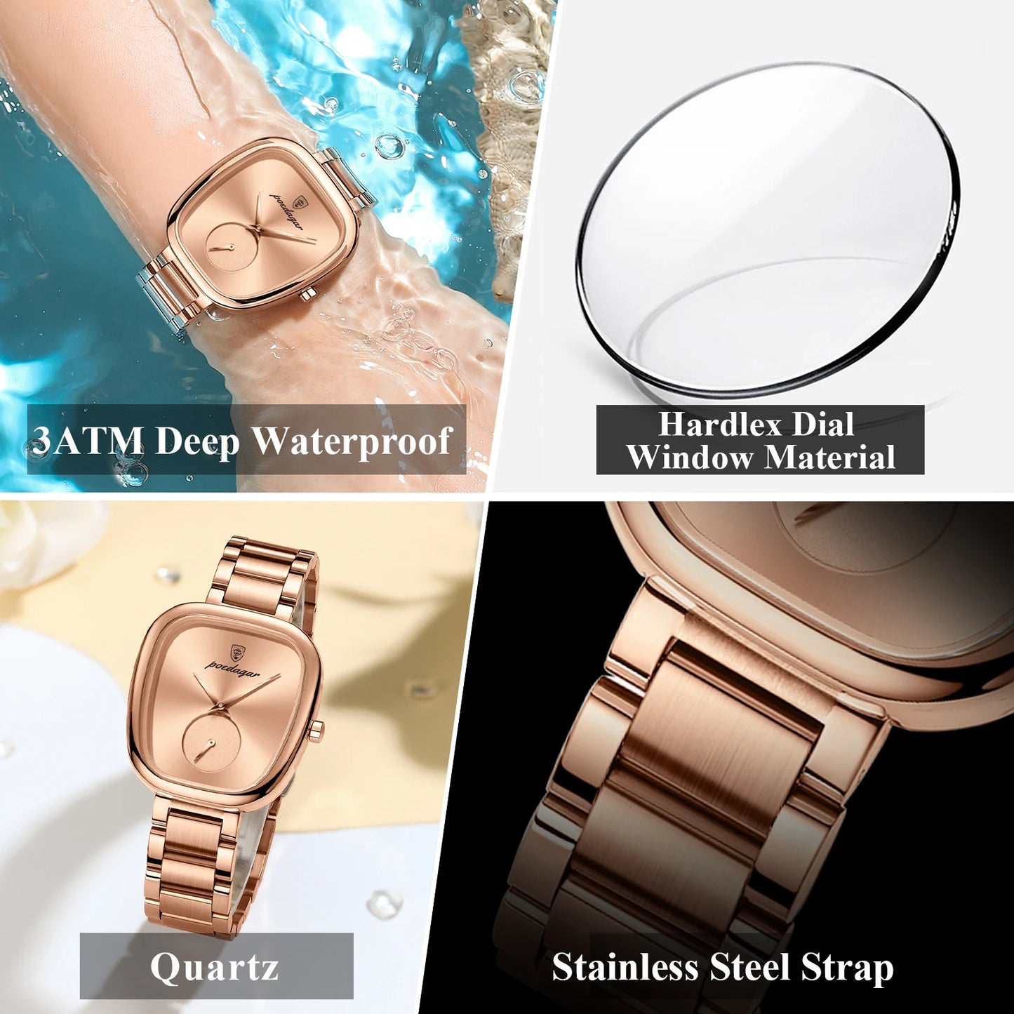 “Luxury Waterproof Stainless Steel Quartz Watch for Women, Elegant High-Quality Timepiece.”