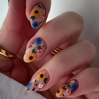 “24Pcs Matte Almond Press-On Nails – Autumn Winter Rose Leaf Design, Full Cover with Glue”