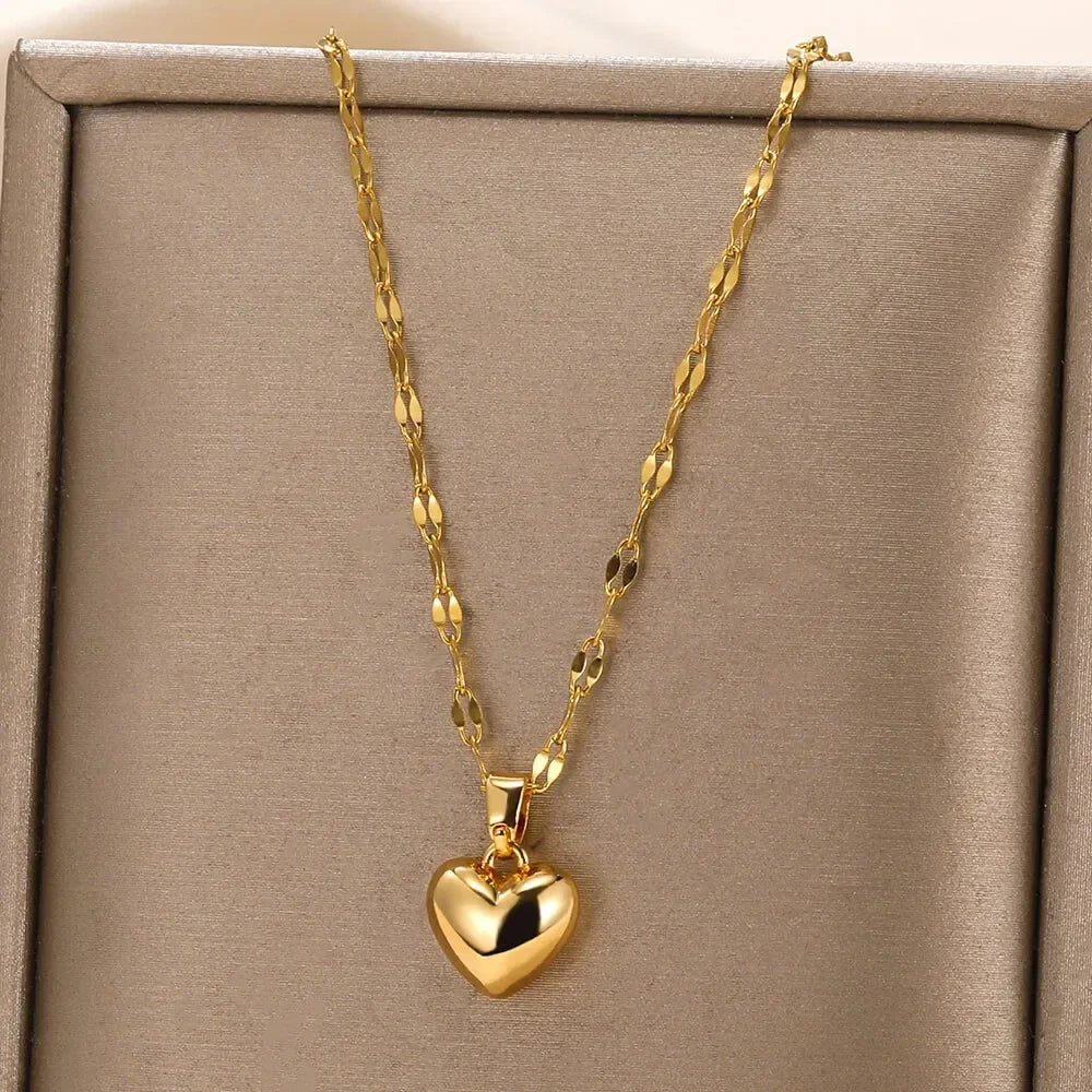 “316L Stainless Steel Heart Necklace - Multilayer Gold Goth Jewelry.”