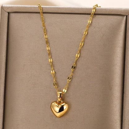 “316L Stainless Steel Heart Necklace - Multilayer Gold Goth Jewelry.”