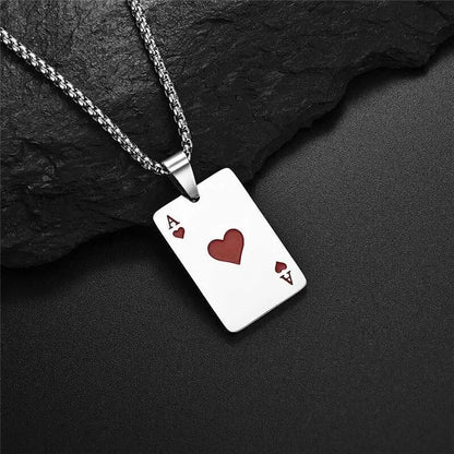 “2Piece Hip Hop Stainless Steel Poker Card Ace of Spades Necklace - Unisex Jewelry.”