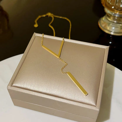 "V Shape Stick Pendant Necklace for Women Ladies Dainty Long Chain Necklace Party Jewelry"