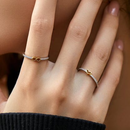“925 Sterling Silver Simple Romantic Heart Finger Ring Trendy Metallic Contrast Design Jewelry.”
