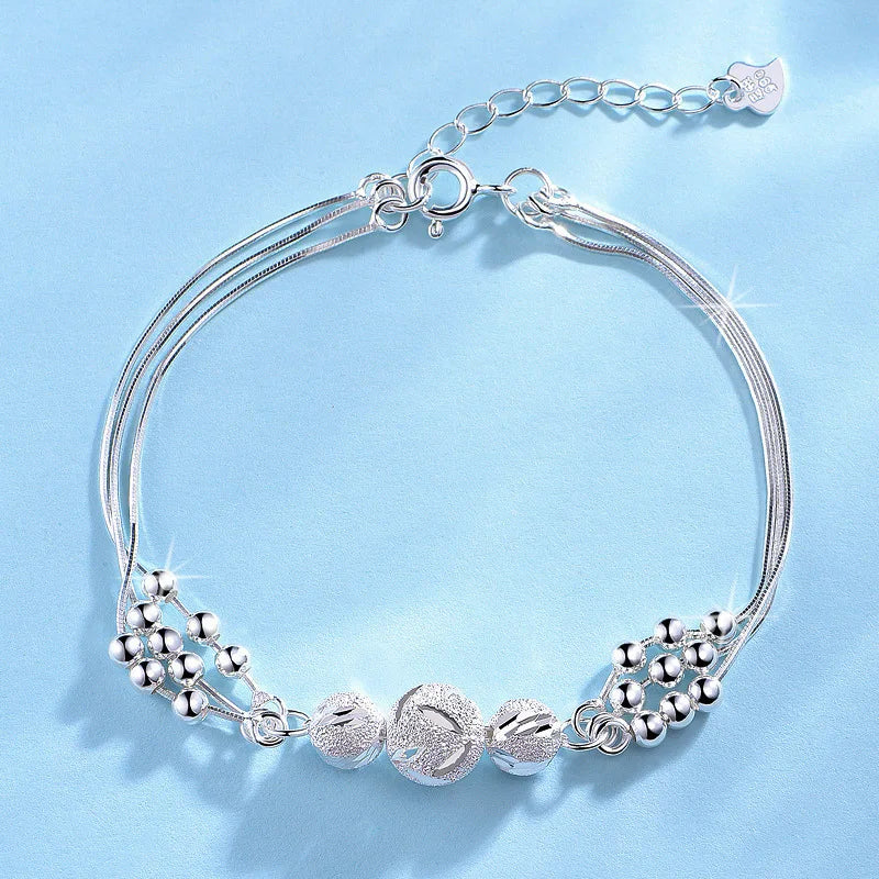 “Luxury 925 sterling silver star beaded double-layer adjustable bracelet for women.”