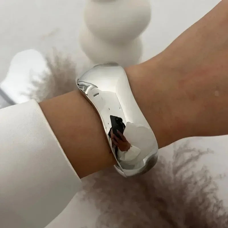 “Wide Cuff Bangles – Punk Gold & Silver Geometric Metal, Large Bracelets for Women ”