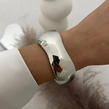 “Wide Cuff Bangles – Punk Gold & Silver Geometric Metal, Large Bracelets for Women ”