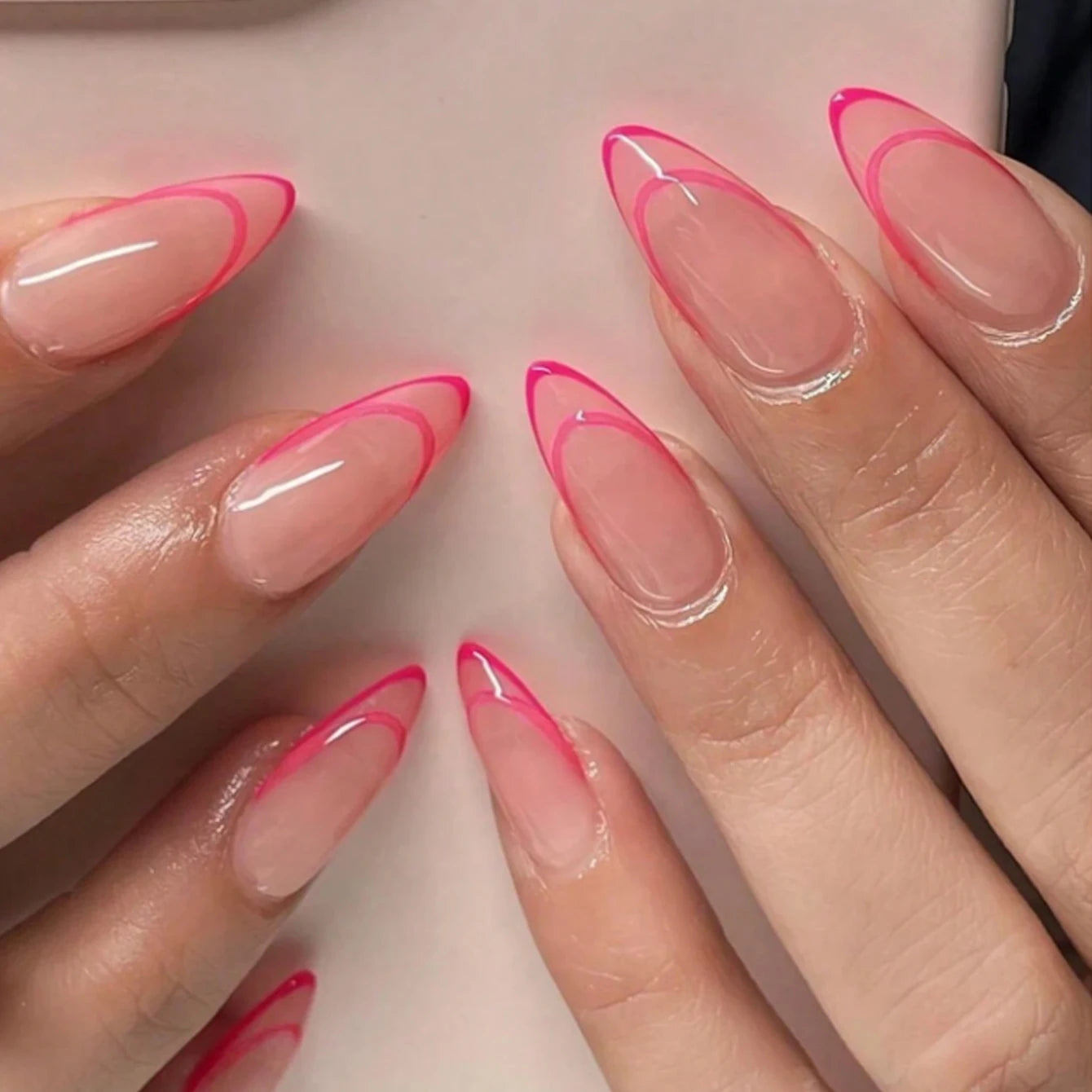“24PCS Medium Stiletto Pink Press-On Nails – Full Cover Fake Nail Set with Love Design”