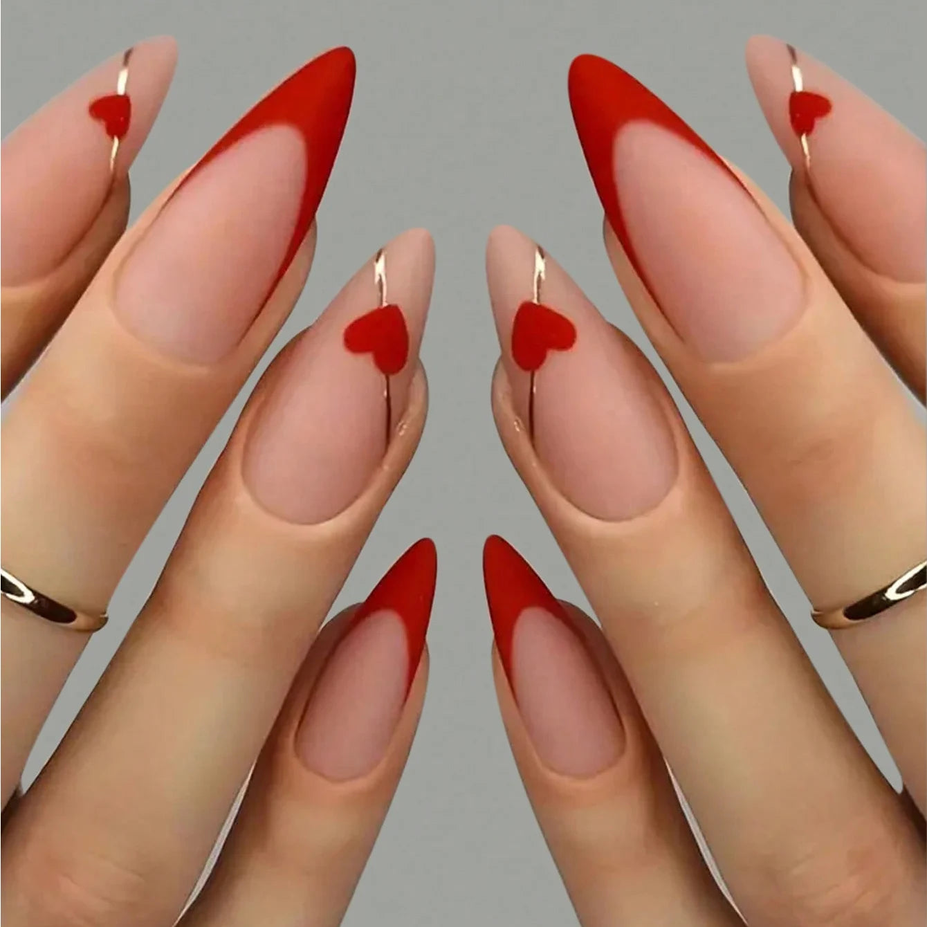 “24PCS Medium Stiletto Pink Press-On Nails – Full Cover Fake Nail Set with Love Design”