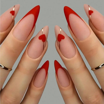 “24PCS Medium Stiletto Pink Press-On Nails – Full Cover Fake Nail Set with Love Design”
