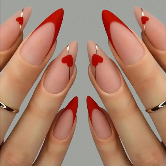 “24PCS Medium Stiletto Pink Press-On Nails – Full Cover Fake Nail Set with Love Design”