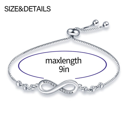 “Authentic 925 sterling silver infinity bracelet, adjustable design, elegant gift for women.”