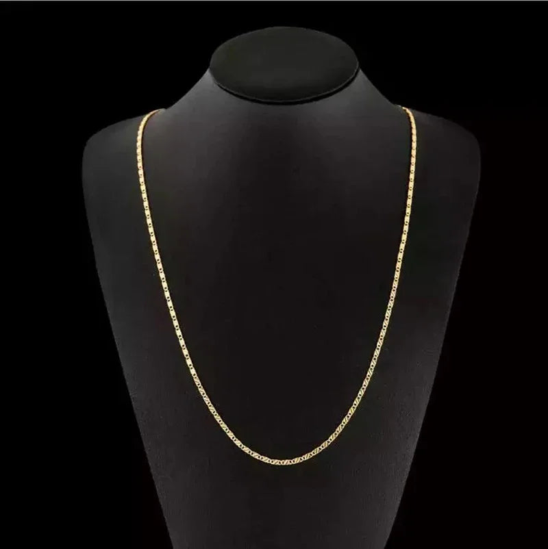 “18k Gold 2MM Necklace, Multiple Lengths, Unisex, 925 Silver Elegant Jewelry.”