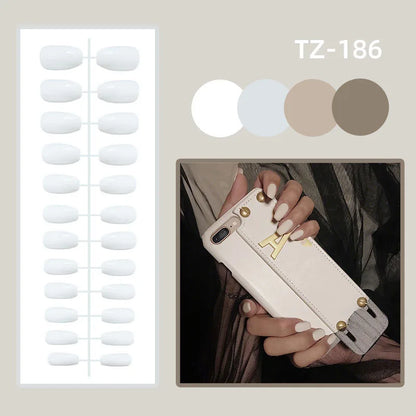 “24Pcs Matte Almond Press-On Nails – Autumn Winter Rose Leaf Design, Full Cover with Glue”