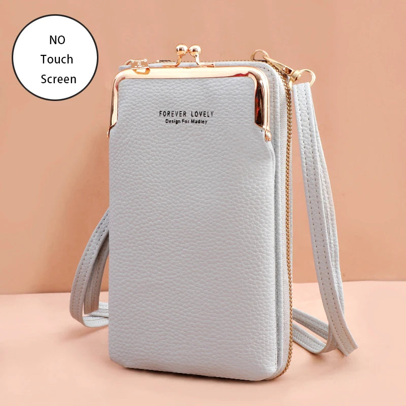 “Women’s soft leather crossbody handbag with touch screen phone purse, small wallet.”