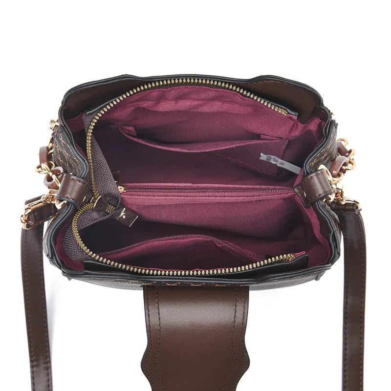 “Luxury bucket handbag for women, check print, spacious design, crossbody style.”