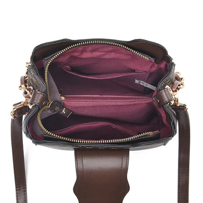 “Luxury bucket handbag for women, check print, spacious design, crossbody style.”