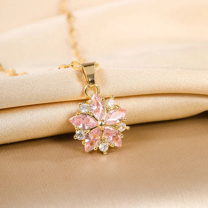 “Romantic Pink Sakura Pendant Necklace, Stainless Steel Clavicle Chain Jewelry”