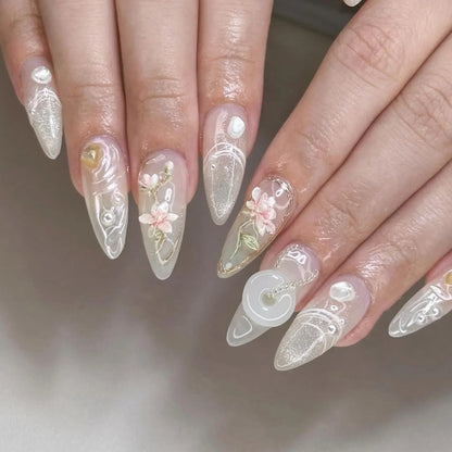 “24Pcs Matte Almond Press-On Nails – Autumn Winter Rose Leaf Design, Full Cover with Glue”