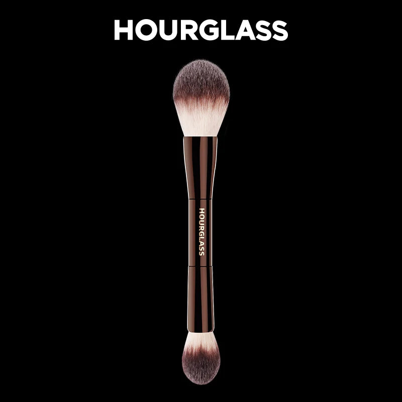 “Veil powder brush, soft fiber, double head, lightweight, perfect for smooth face makeup.”
