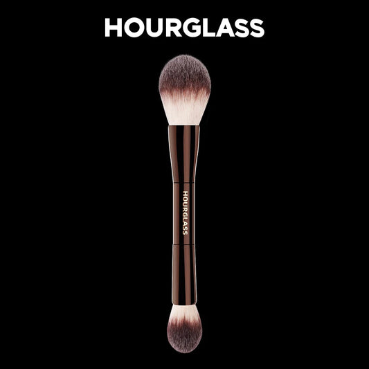 “Veil powder brush, soft fiber, double head, lightweight, perfect for smooth face makeup.”