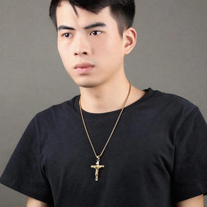 “Religious Stainless Steel Cross Necklace for Men - Gold/Silver.”