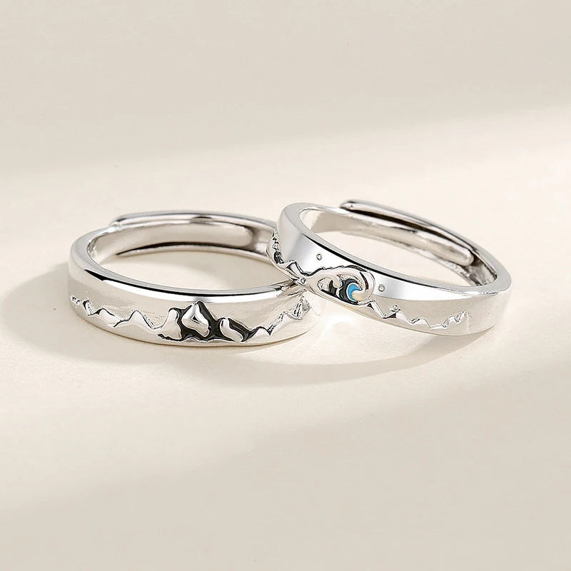 “Simple Couple Rings - Silver Sun & Moon Adjustable Open Ring for Men & Women.”