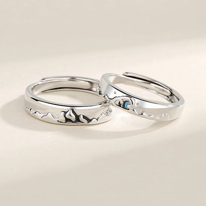 “Simple Couple Rings - Silver Sun & Moon Adjustable Open Ring for Men & Women.”