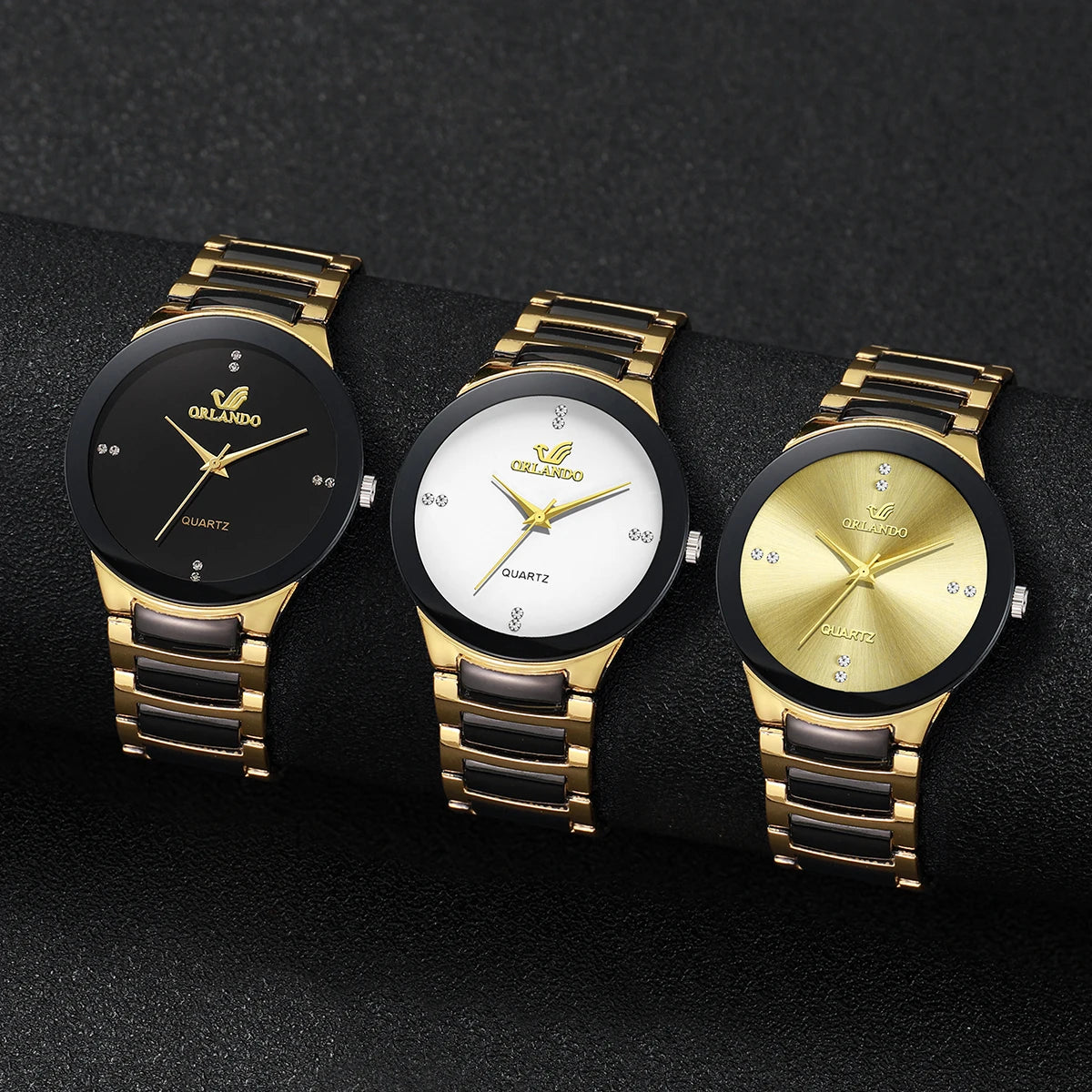“Stylish men’s quartz watch, black steel band, perfect for business attire.”