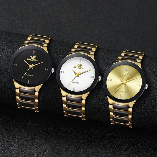 “Stylish men’s quartz watch, black steel band, perfect for business attire.”