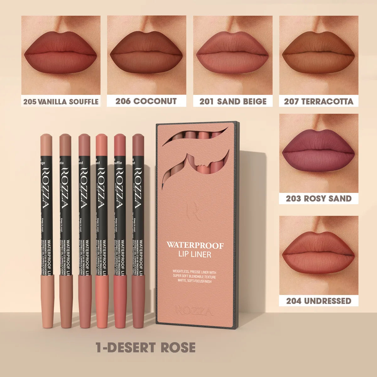 “Rozza Waterproof Lip Liner Pencil Set – Weightless, Precise, Soft, and Blendable Matte Texture”