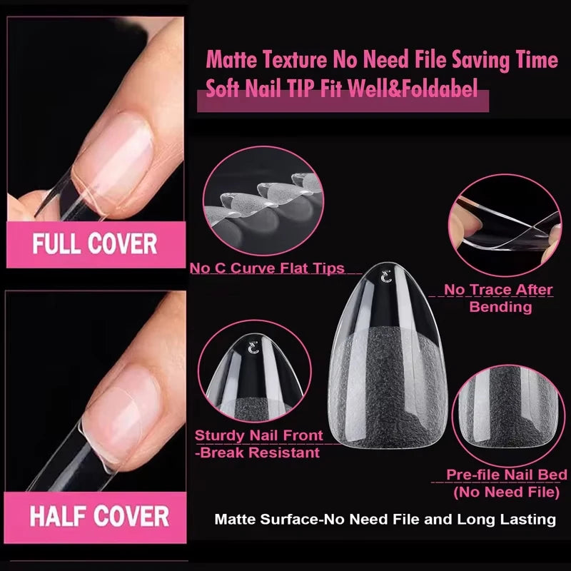 “240Pcs Half Matte XXS Almond Nail Tips Full Cover Soft Gel False Nails”