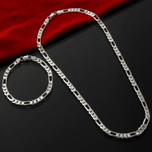 “Noble 925 Silver 4MM Chain Bracelet & Necklace Set - Jewelry for Men & Women.”
