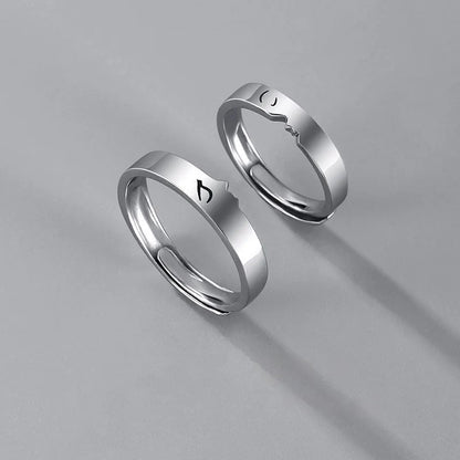 “Simple Couple Rings - Silver Sun & Moon Adjustable Open Ring for Men & Women.”
