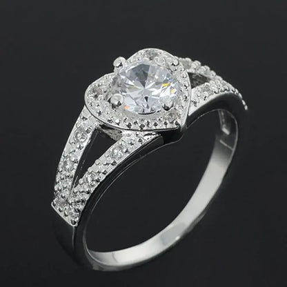 “Women’s 925 Sterling Silver Crystal Love Heart Ring – Bridal Wedding Jewelry”