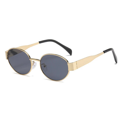 “Retro oval sunglasses, luxury metal frame, classic unisex design for driving.”