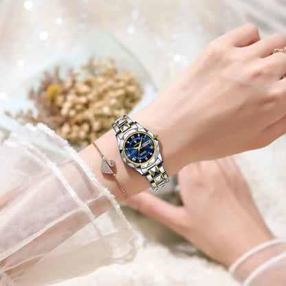“Elegant waterproof women’s watch with luminous, week, date, stainless steel.”